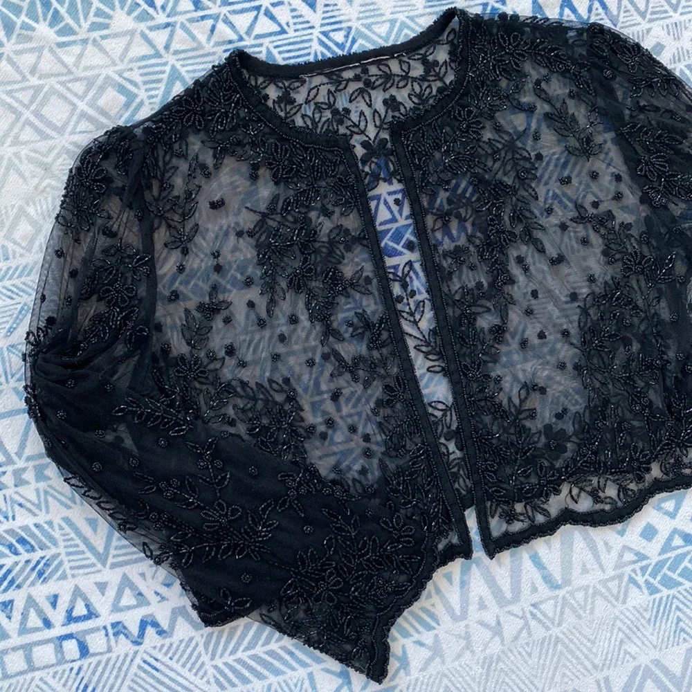 Black Beaded Sheer Open Top